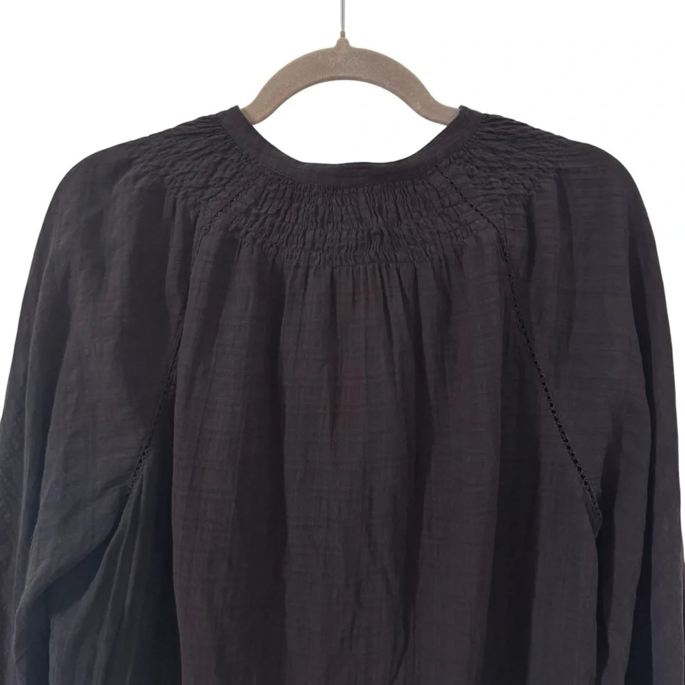 J. Crew Pont Sur Lace Peasant Top 100% Cotton Long Sleeve Black Size Medium